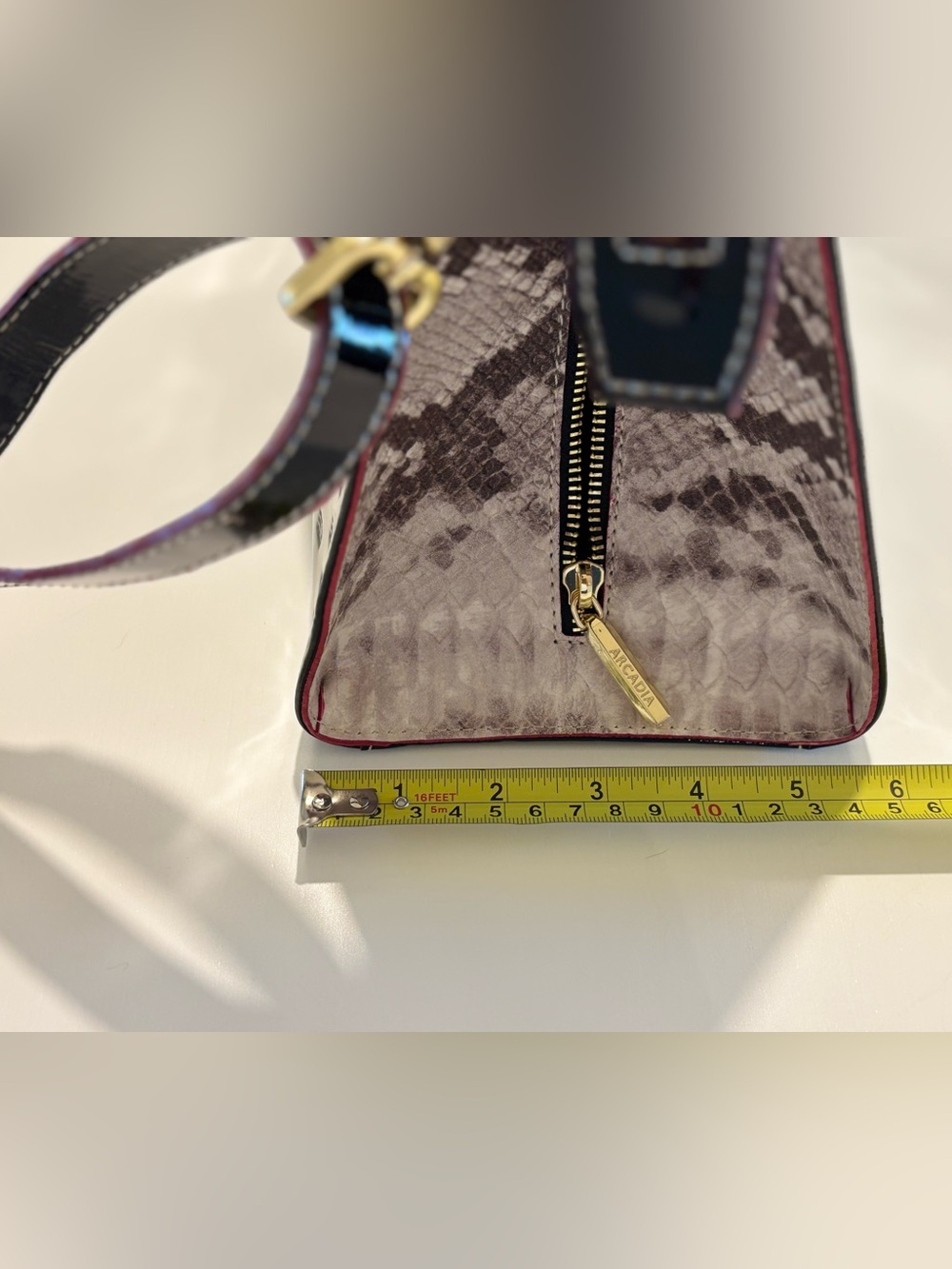 Arcadia Patent Leather Snakeskin Trim Satchel - Picture 10 of 14